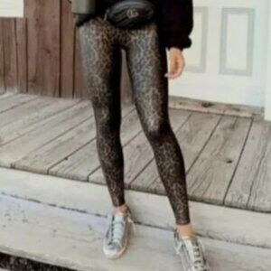 SPANX Faux Leather Leopard Leggings M
